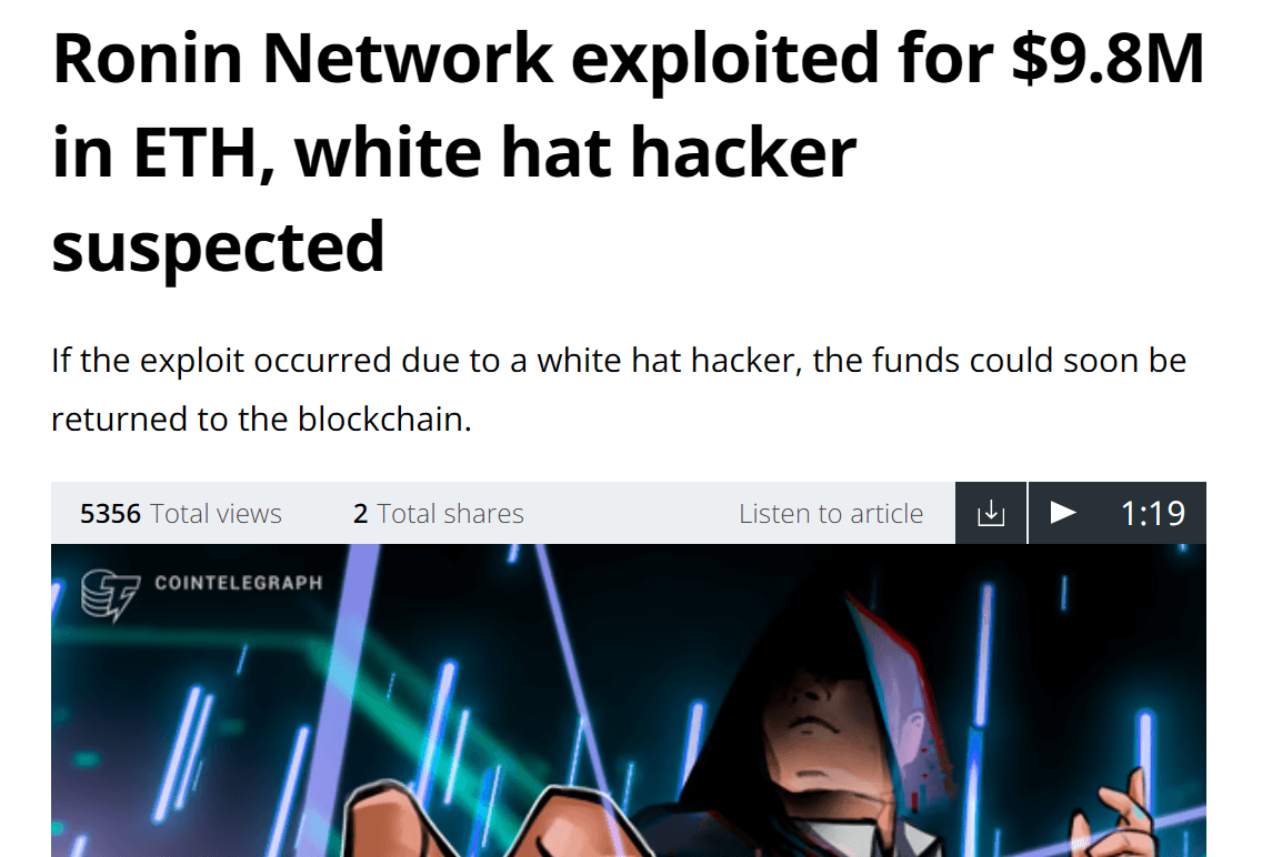 One of many articles about this particular hack. This one is from Cointelegraph.