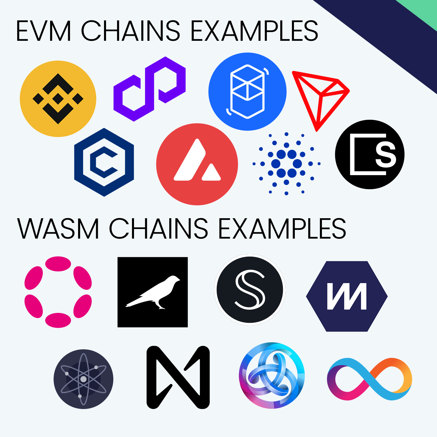 Here are some examples of chains that support both EVM and WASM.