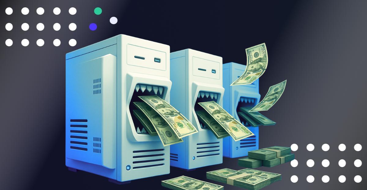 Three serves with mouths and teeth eating money