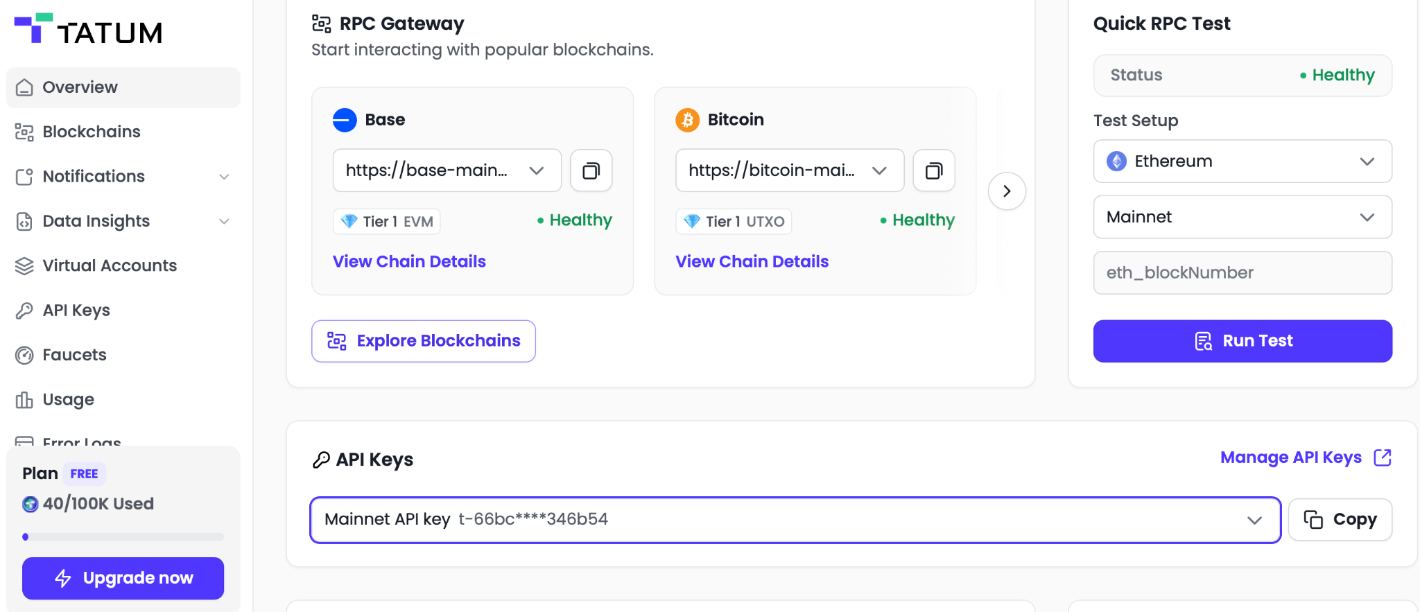 API Key on the Tatum dashboard