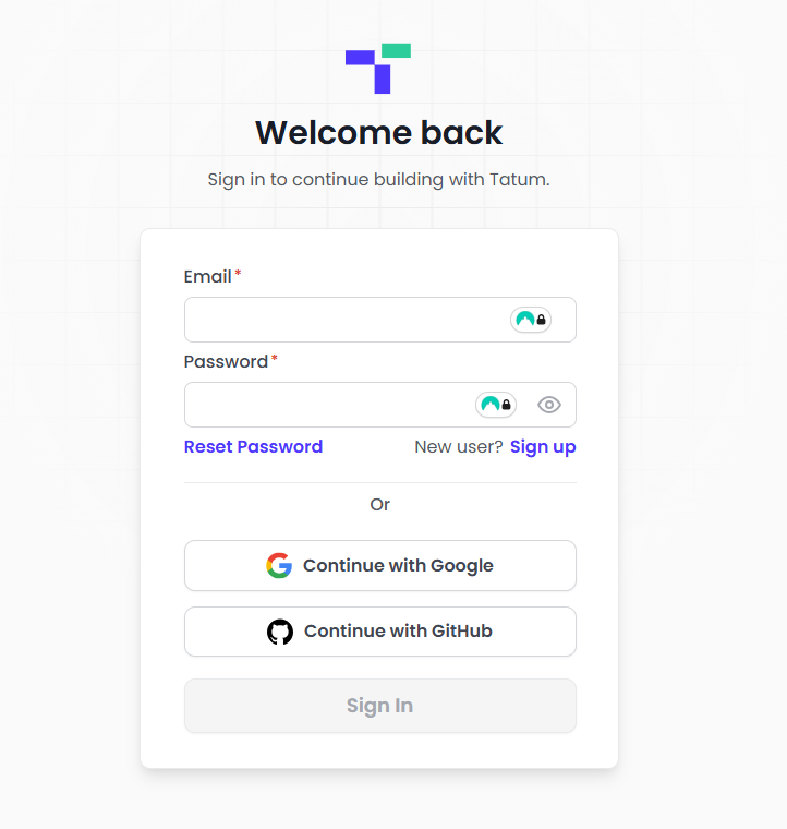 Tatum sign-in page