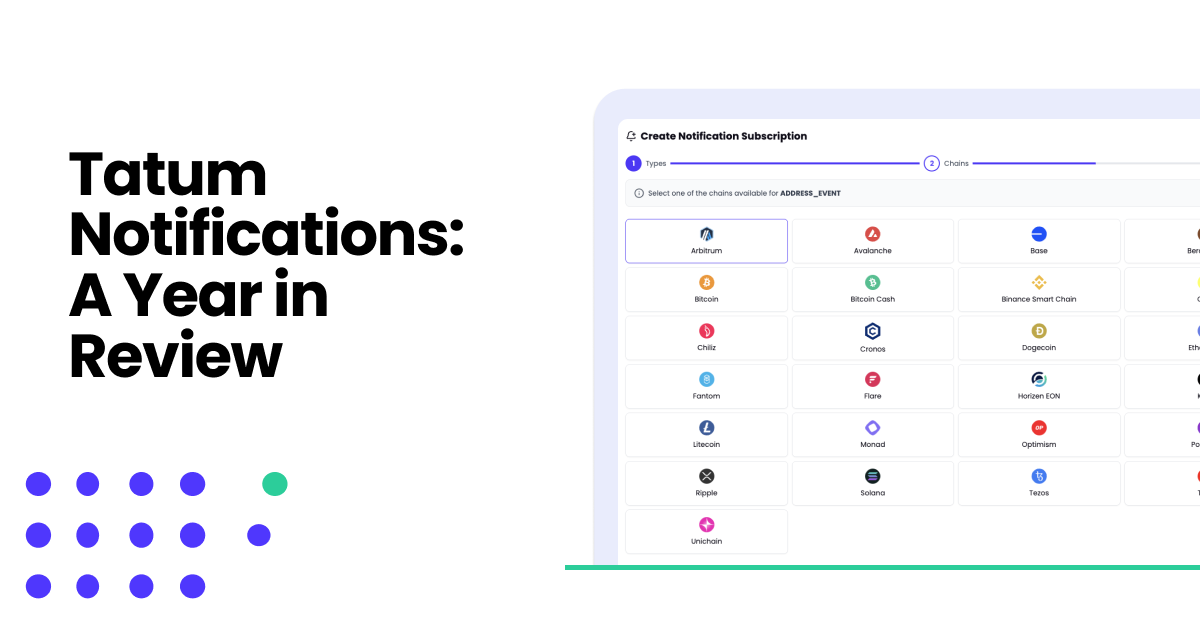 Tatum notification interface setup with different blockchain names