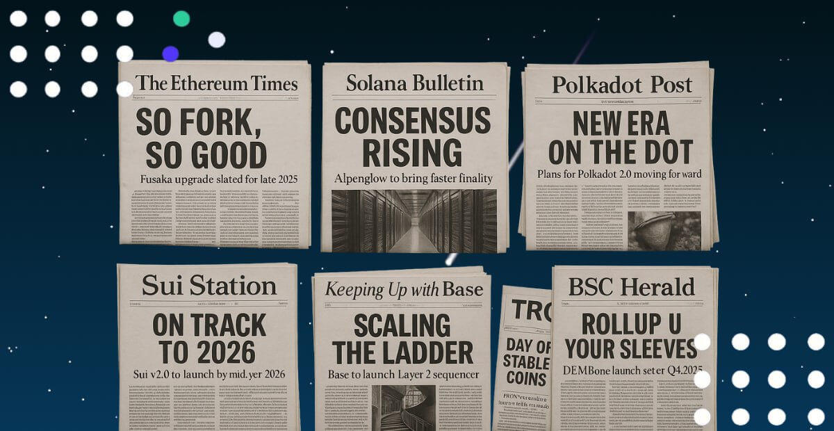 Illustration of newspapers displaying news in the world of crypto