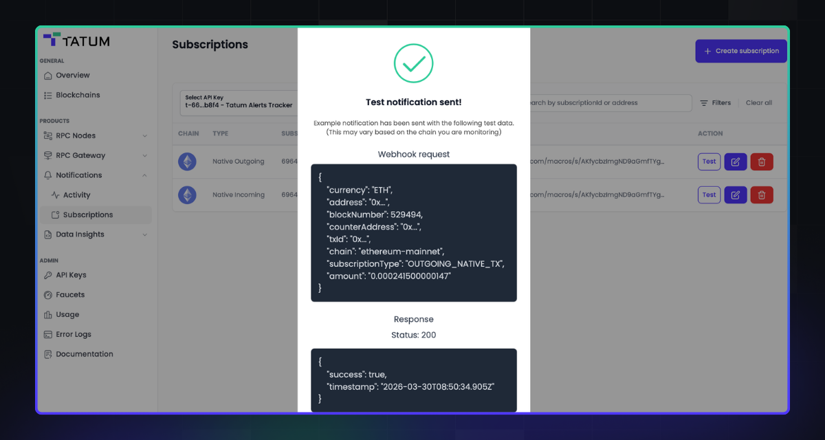 Once the webhook is received, the application can trigger business logic such as updating balances, confirming payments, or notifying users.