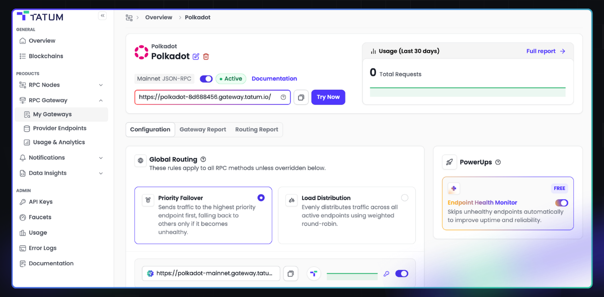 View from your dashboard's Polkadot gateway.