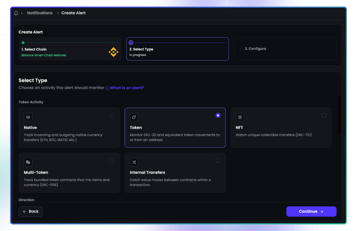 Blockchain Notification Builder from your Tatum.io Dashboard.
