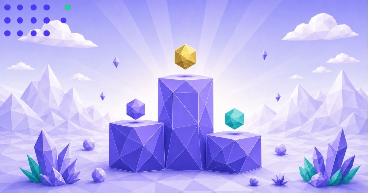 Low-poly purple podium representing a comparison of the best RPC free tiers for growing Web3 projects.