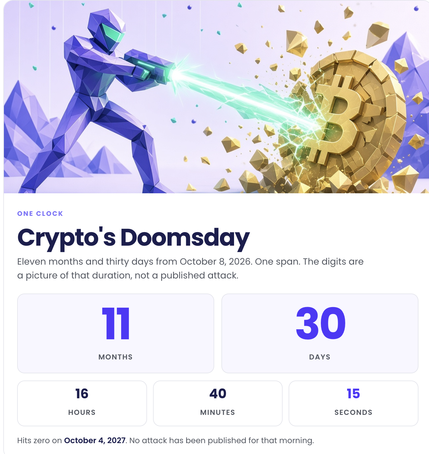 Crypto's Doomsday countdown, reading 11 months and 30 days, zeroing on October 4, 2027.