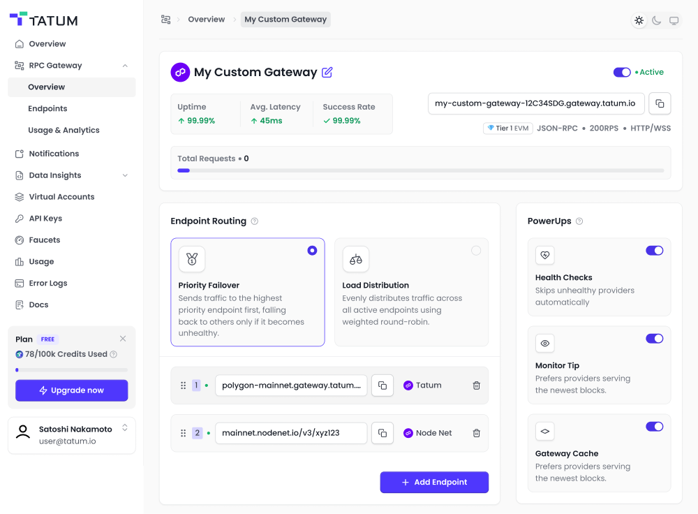 Example of Tatum Dashboard (My Custom Gateway)